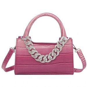 Crocodile Print Handbag with Silver Chunky Chain Link